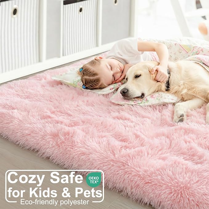 Amdrebio Pink Fluffy Shaggy Kids Area Rug 3x5 - Image 2
