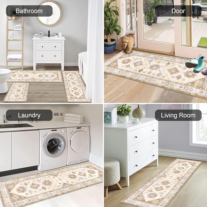 HEBE Boho Kitchen Rugs Set of 3, Non Slip Washable Kitchen Mats - Image 6