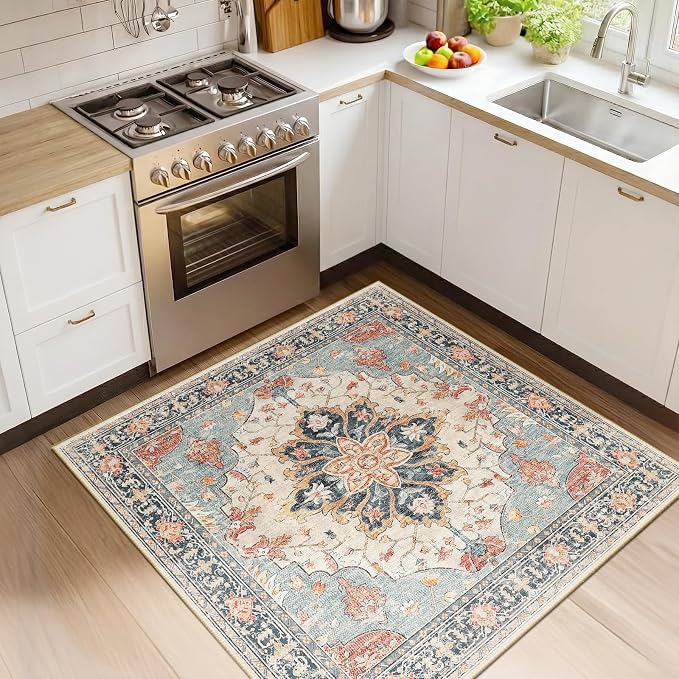 RELEANY Washable Area Rug, Square 4'x4', Water Repellent, Pet Friendly by RELEANY