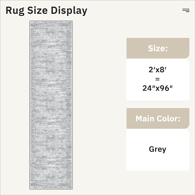 Soalmost Runner Rug 2x8 Washable Non-Slip Hallway Kitchen Runners Grey | Stain - Image 5