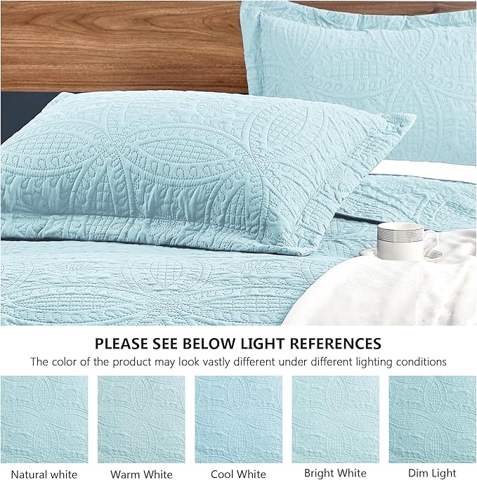 Love's cabin California King Size Quilt Set Spa-Blue Bedspreads - Soft Summer Lightweight Polyester Bedspread- Modern Style Coin Pattern Coverlet for All Season - 3 Piece (1 Quilt, 2 Pillow Shams)