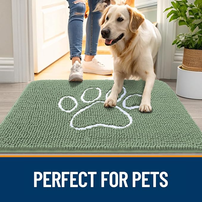 OLANLY Dog Door Mat for Muddy Paws 24x16, Paw Print Design Chenille Mud Mat | - Image 6