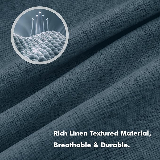 MIULEE 100% Blackout Linen Curtains 42 x 96 Inch Navy Blue 2 Panels | Thermal - Image 3
