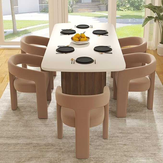 Modern Barrel Dining Chairs Set of 5, Velvet Upholstered Accent Side Chair with Arms Comfy Makeup Vanity Chairs, Dining Living Room Kitchen Chairs, Khaki