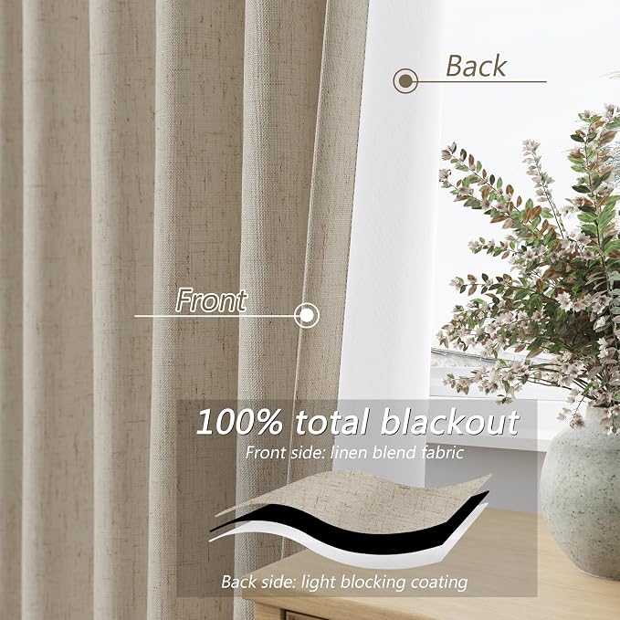 Extra Long 100% Blackout Linen Curtains - Image 4