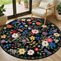 PLHXFR Round Area Rug Living Room: 4 ft Floral Washable Soft Carpet Black | by PLHXFRSoftAreaRugs