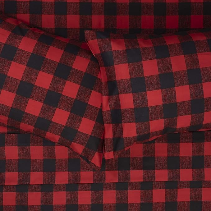 Twin XL Sheets - Breathable Luxury Sheets with Full Elastic & Secure Corner Straps Built In - 1800 Supreme Collection Extra Soft Deep Pocket Bedding Set, Sheet Set, Twin XL, Buffalo Check Burgundy