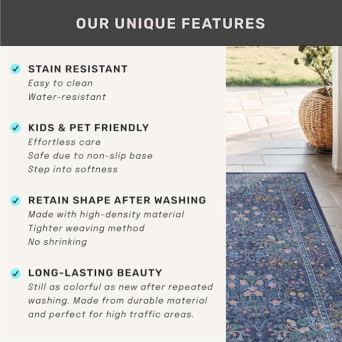 Dark Blue 3x8 Wide Hallway Runner Rugs Indoor Non Slip, 8ft Oriental Washable - Image 6