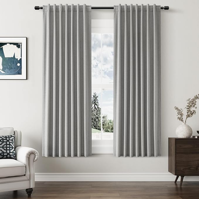Dark Grey 100% Blackout Linen Curtains 63 Inch Length 2 Panels Set by Guken