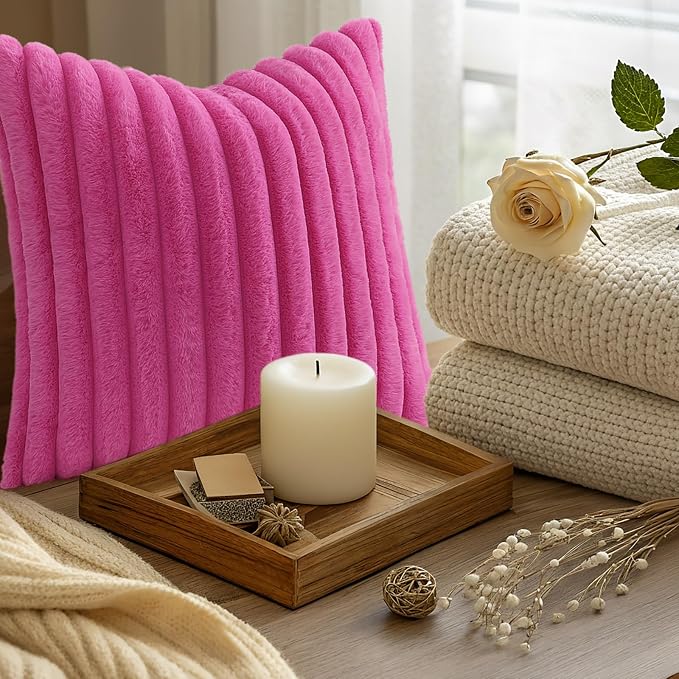 decorUhome Fall Faux Fur Throw Pillow Covers 20x20 Set of 2 Hot Pink | - Image 9