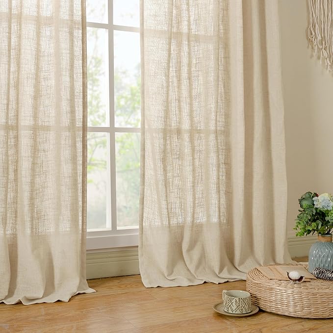 Semi Sheer Linen Curtains 60 Inch Length, Light Filtering Panels | Window - Image 9