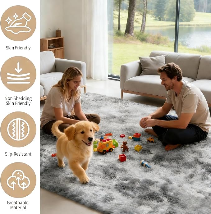 8x10 Area Rug Fluffy Shaggy Ultra Soft Faux Fur Non-Slip Machine Washable Carpet - Image 2