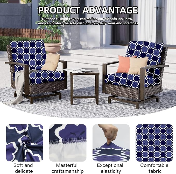 8Pcs Outdoor Cushion Covers, Elastic Patio Cushion Covers | Washable, - Image 3