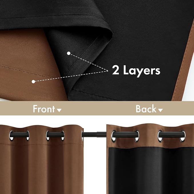 MIULEE Mocha Brown 100% Blackout Curtains - Image 3