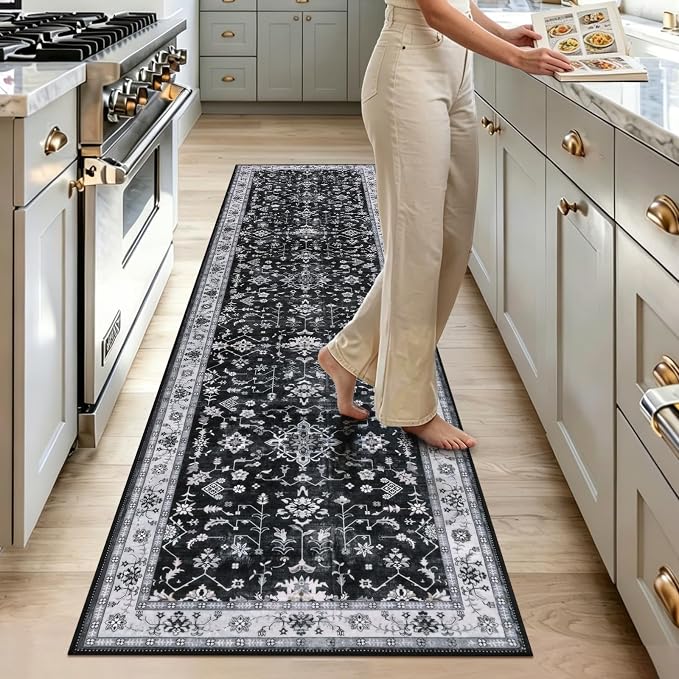 HEBE Hallway Runner Rug 2'x6', Washable Non Slip Kitchen Rug Runner | Soft Boho - Image 9