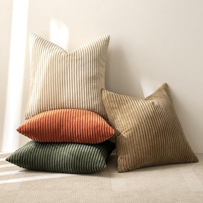 MIULEE Fall Corduroy Decorative Throw Pillow Covers Rust-Olive Green 24x24 | - Image 7