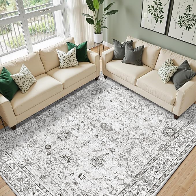 Grey Area Rug 6x9 for Living Room Bedroom | Ultra-Thin; Easy Clean; Non Slip; by WelcometoBabovid