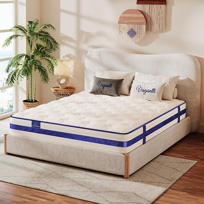 Vesgantti Twin Mattress,12 Inch Hybrid Innerspring Mattress in a Box with Memory Foam,Back Support & Pressure Relief,Medium Firm Feel for Teenagers (Twin Size)