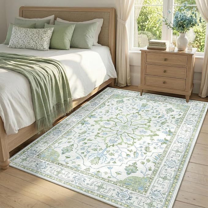 RELEANY Washable Area Rug, Water Repellent, Pet Friendly, Vintage Floral Boho - Image 3