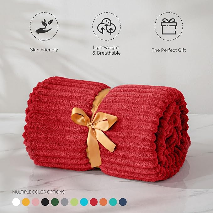 BEDELITE 3D Ribbed Jacquard Red Fleece Twin Blanket - Image 3