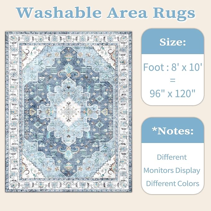 SERISSA 8x10 Washable Non Slip Boho Area Rug - Image 7