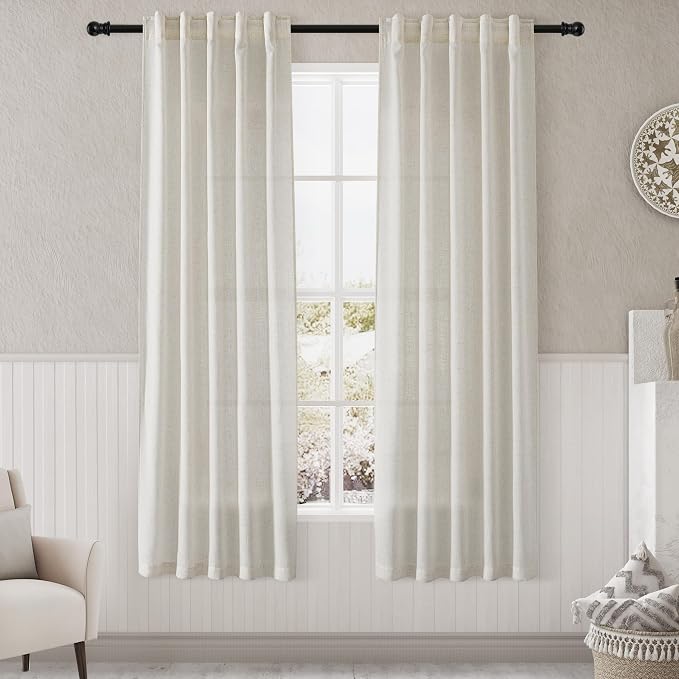Cream Semi Sheer Linen Curtains 72 inch Length by Nanspring