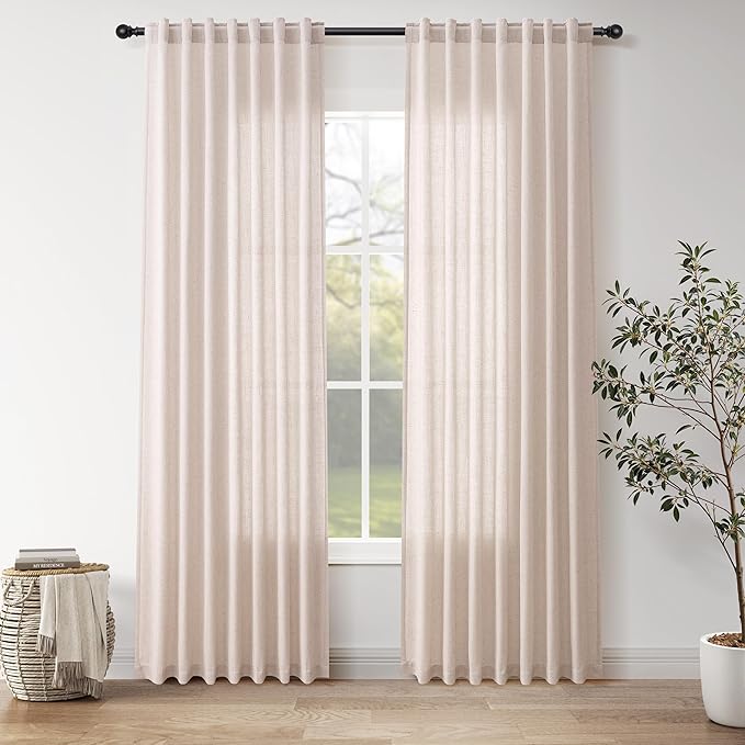 Natural White Linen Curtains 84 Inch Length by Nanspring