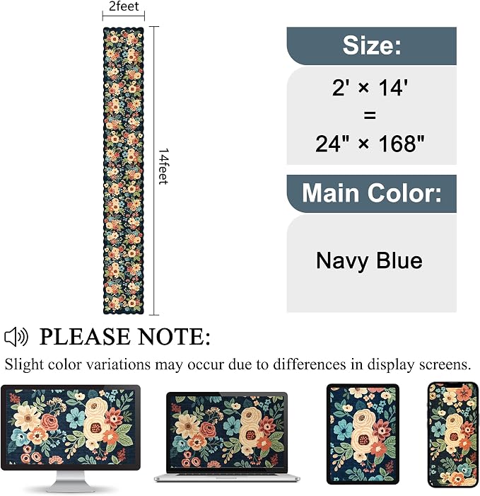 DUKINO 2x14 Hallway Runner Rug, Floral Washable Kitchen Rug, Low Pile, Soft - Image 2