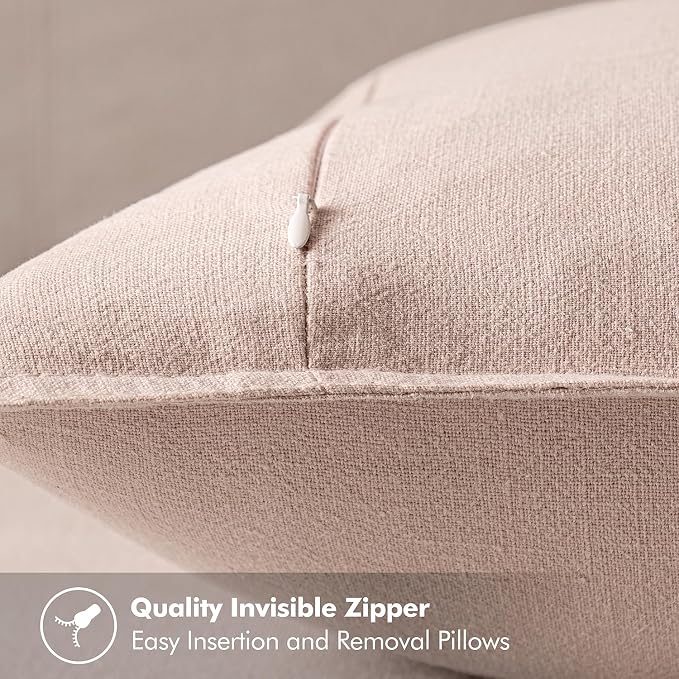 MIULEE Decorative Linen Pillow Covers 20x20 Inch Light Pink | Boho Farmhouse​ - Image 3