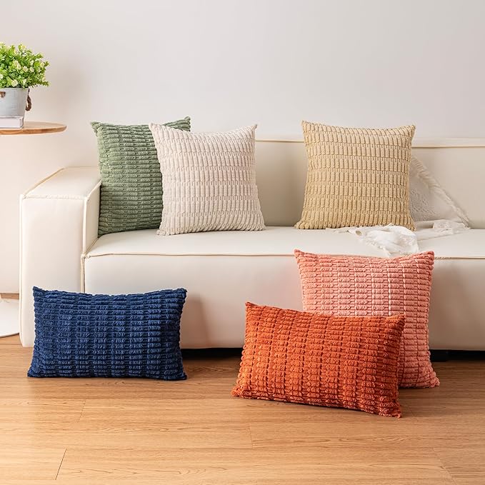 Pack of 2 Corduroy Decorative Throw Pillow Covers 24x24 Inch, Dark Green | Fall - Image 4