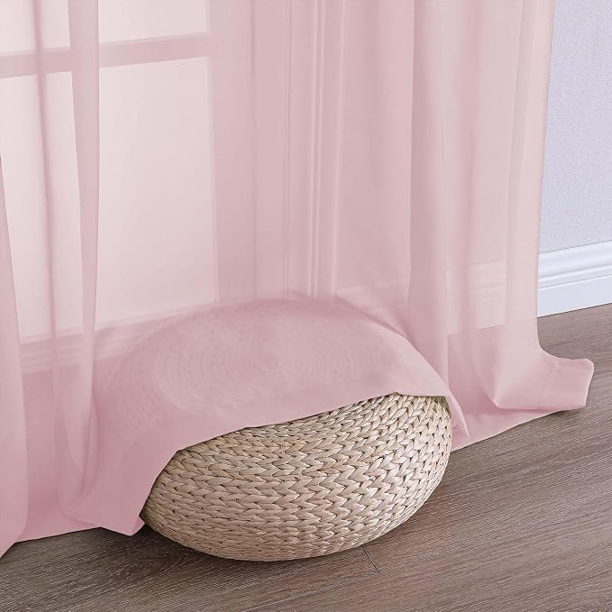 Blush Sheer Curtain 90 Inches Long 2 Panels Set, Solid Filmy Drapes - Image 8