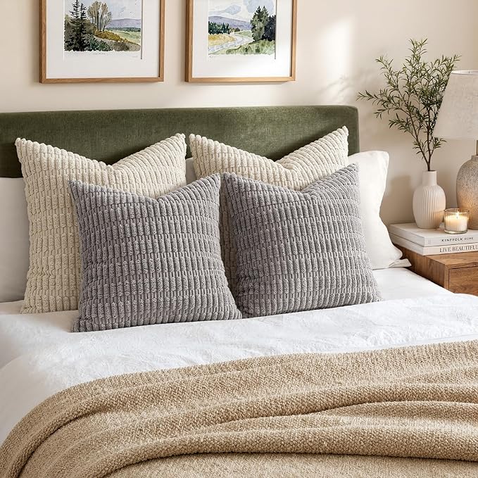 MIULEE Corduroy Decorative Throw Pillow Covers 18x18 Light Grey Pack of 2 | - Image 5