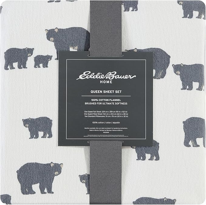 Eddie Bauer - Twin Sheets, Cotton Flannel Bedding Set, Brushed for Extra Softness, Cozy Home Decor (Bear Family)