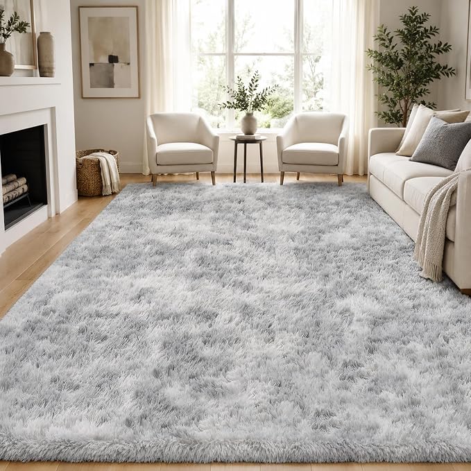 PLHXFR 9x12 Area Rugs Living Room: Fluffy Bedroom Shag Rug Light Grey | Upgrade by PLHXFRSoftAreaRugs