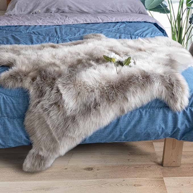 Carvapet 4x5 Faux Reindeer Hide Rug Grey Soft Faux Fur Carpet | Soft Faux Fur - Image 5