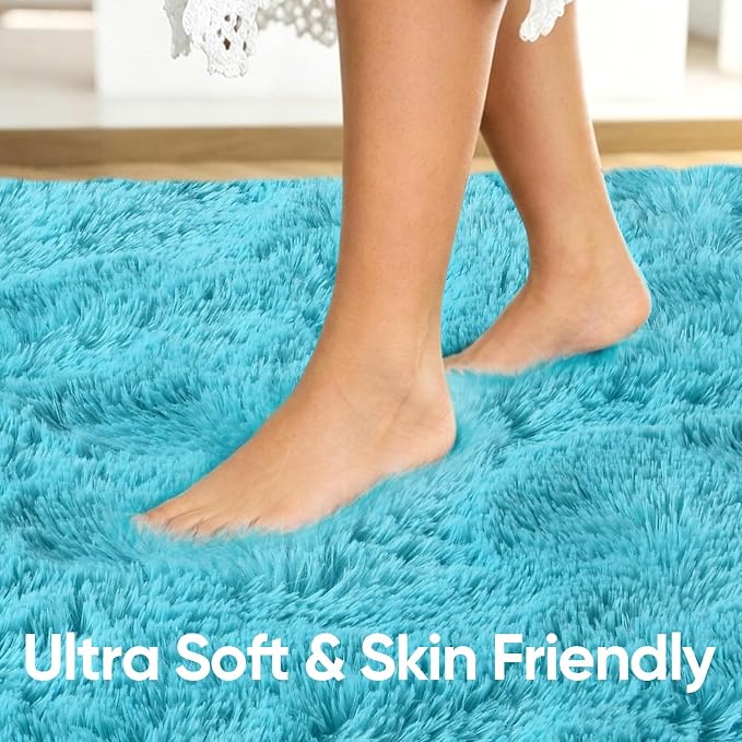 5x7 Blue Fluffy Soft Area Rug Non-Slip - Image 5