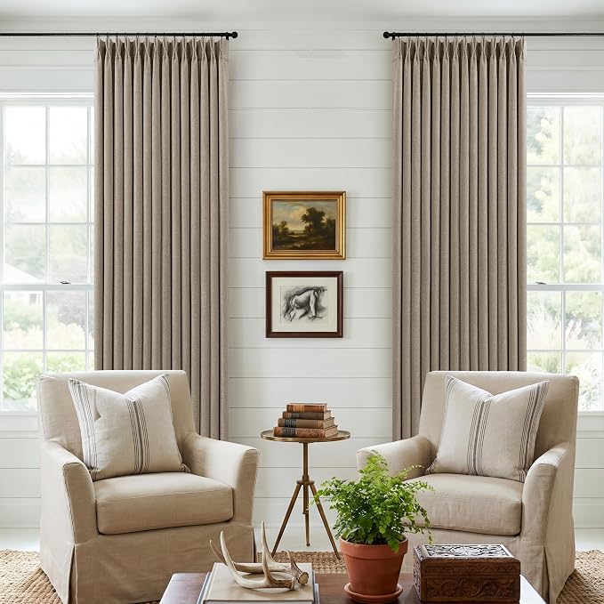 Deep Flax Greige Pinch Pleated 100% Blackout Linen Curtains 90 Inch Length | - Image 9