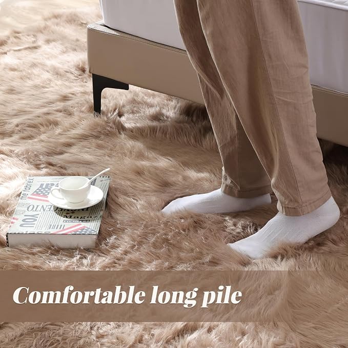 ORINOVA Beige Furry Washable Faux Sheepskin Fur Rug - Image 6