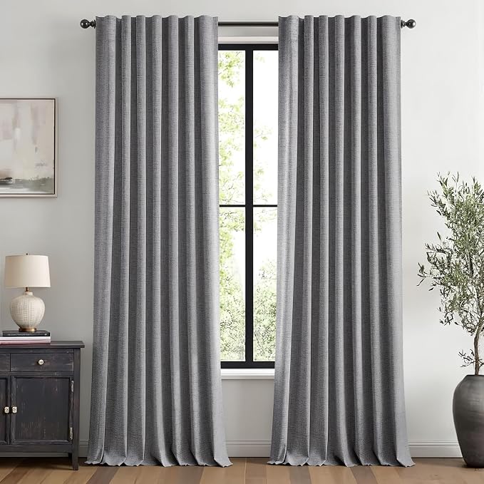 MIULEE 100% Blackout Linen Curtains 42 x 96 Inch Glacier Gray 2 Panels | by MIULEE