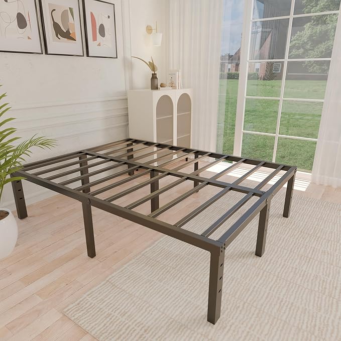 ALDRICH Metal Full Size Bed Frame - 16 Inch Tall Black Basic Steel Slats Platform, Easy Assembly Heavy Duty Noise Free Bedframes, No Box Spring Needed