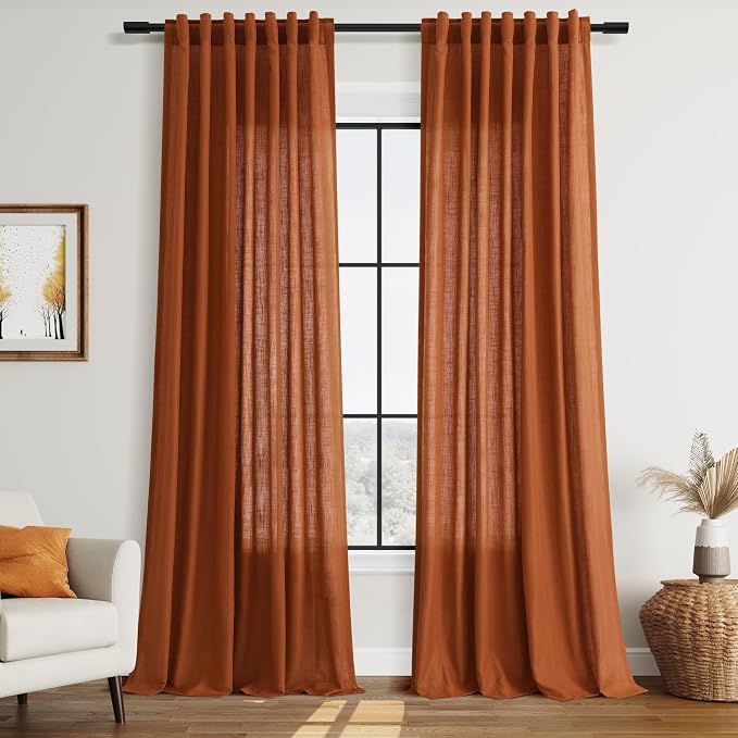 Rust Linen Curtains 108 Inches Long by Nanspring