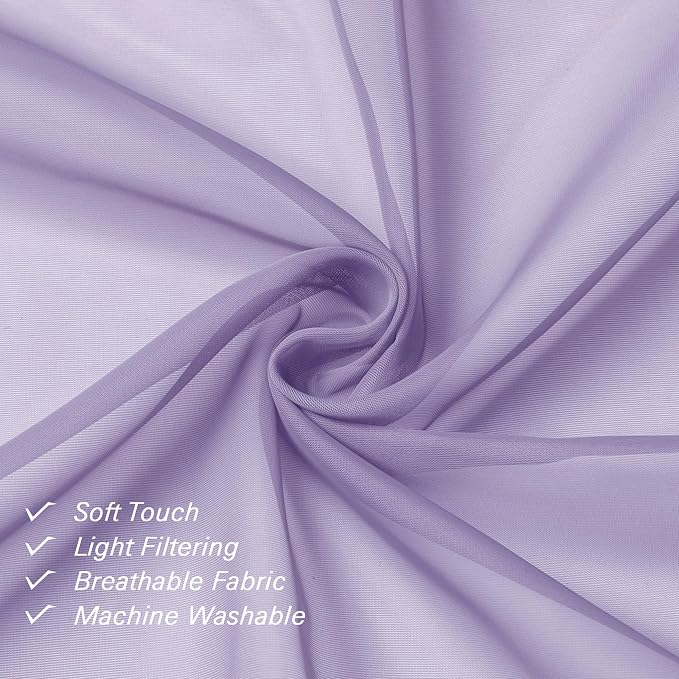 Lavender Sheer Kitchen Curtains 54 Inch Length 2 Panels, Double Rod Pockets - Image 8