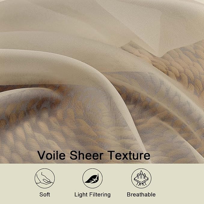 Kitchen Curtains 24 Inch Length Tier 2 Pieces, Taupe Sheer Curtain Solid Soft - Image 3