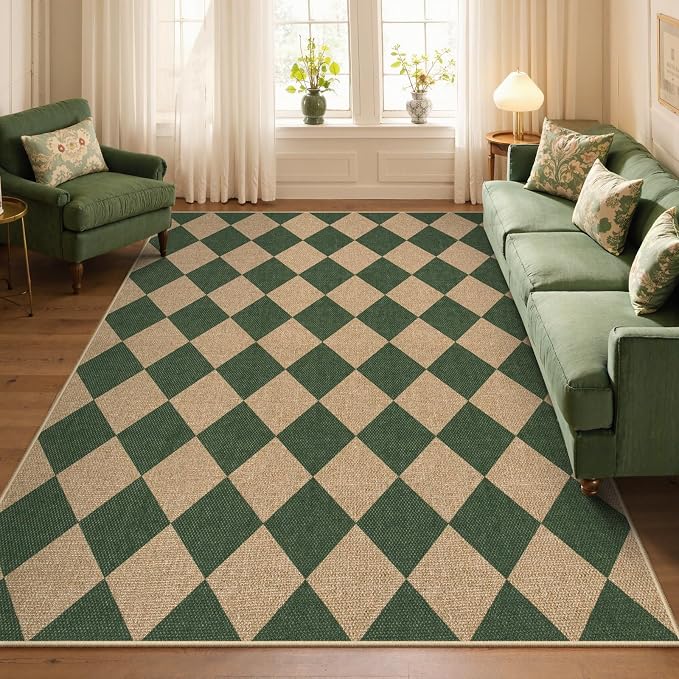 Lahome Checkered Easy Jute 5x7 Outdoor Rug, Washable Rugs - Image 4