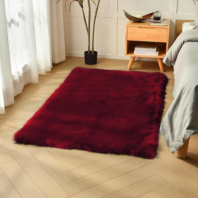 duduta Burgundy Faux Sheepskin Fur Rug 3x5 ft, Fluffy Carpet Rug | Shag Fuzzy by duduta