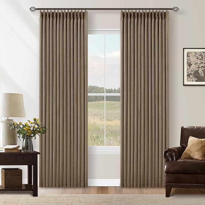 Latte 80 Inch Pinch Pleated Linen Blackout Curtains by Twodrapes