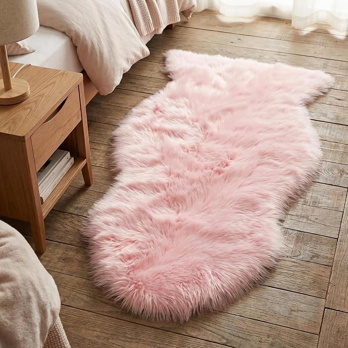 duduta Pink Faux Fur Rug 2x3 ft, Small Fluffy Bedside Rug Seat Covers | Shag - Image 7