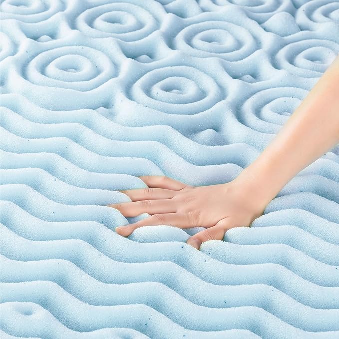 Mellow 2 Inch 5-Zone Memory Foam Mattress Topper, Cooling Gel Infusion, Dorm Essentials, Full Blue