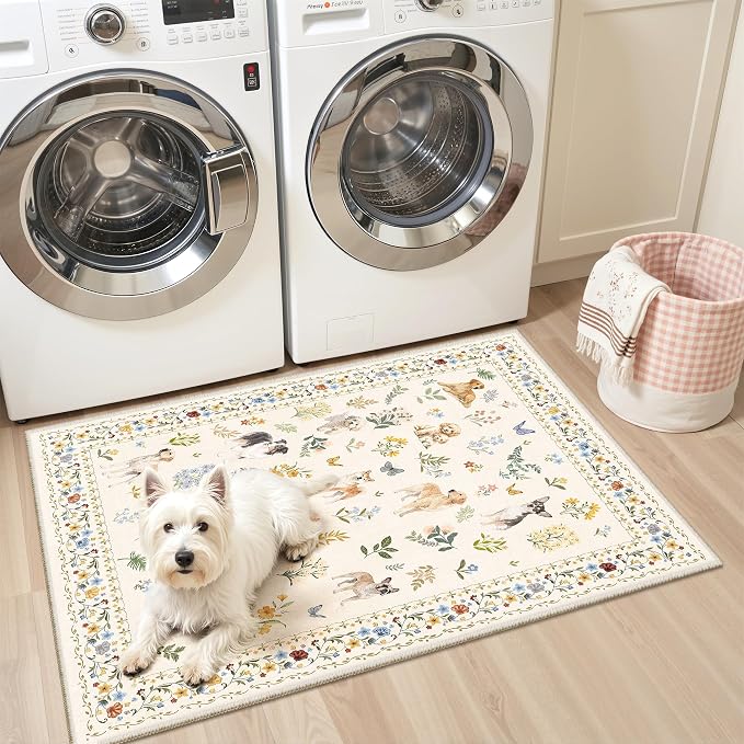 Soalmost 2x3 Dog Rugs for Entryway, Washable Door Mat Animal Soft Rug Beige | - Image 4