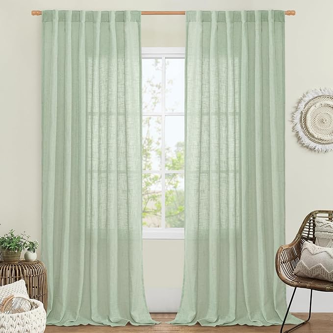 95 Inches Long Fresh Green Linen Curtains by LAMIT